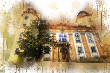 Ksiaz Şatosu Polonya Sicilya sanat retro illüstrasyon, sanat, çizim, eskiz, resim