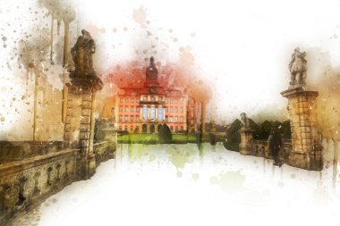 Ksiaz Şatosu Polonya Sicilya sanat retro illüstrasyon, sanat, çizim, eskiz, resim