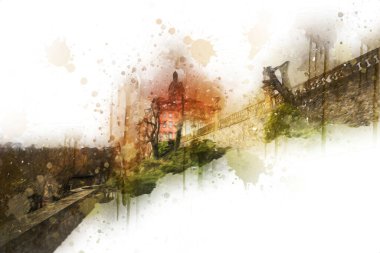 Ksiaz Şatosu Polonya Sicilya sanat retro illüstrasyon, sanat, çizim, eskiz, resim