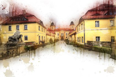 Ksiaz Şatosu Polonya Sicilya sanat retro illüstrasyon, sanat, çizim, eskiz, resim