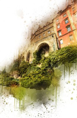 Ksiaz Şatosu Polonya Sicilya sanat retro illüstrasyon, sanat, çizim, eskiz, resim