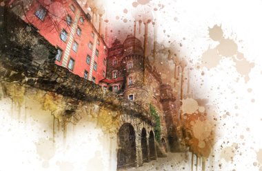 Ksiaz Şatosu Polonya Sicilya sanat retro illüstrasyon, sanat, çizim, eskiz, resim