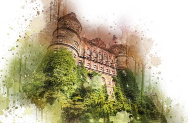 Ksiaz Şatosu Polonya Sicilya sanat retro illüstrasyon, sanat, çizim, eskiz, resim