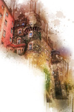 Ksiaz Şatosu Polonya Sicilya sanat retro illüstrasyon, sanat, çizim, eskiz, resim