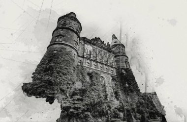 Ksiaz Şatosu Polonya Sicilya sanat retro illüstrasyon, sanat, çizim, eskiz, resim