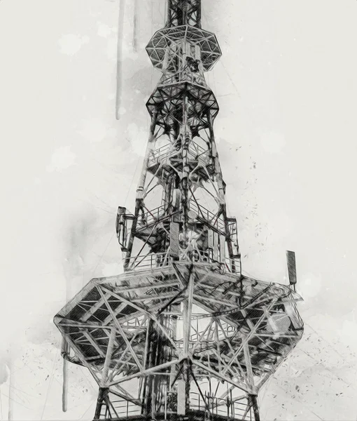Militaire Radar Luchtbewaking Marineschip Kunst Illustratie Tekening Vintage — Stockfoto