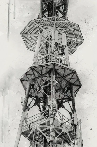 Radar Militar Vigilancia Aérea Buque Marina Ilustración Arte Dibujo Vintage —  Fotos de Stock