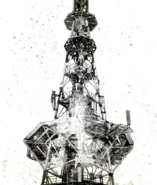 Katonai Radar Légi Megfigyelés Haditengerészeti Hajón Művészeti Illusztráció Rajz Évjárat — Stock Fotó