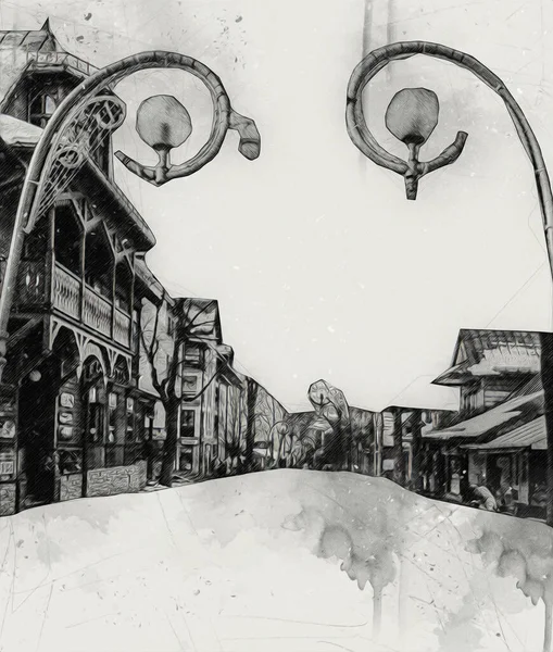 Architettura Legno Zakopane Giorno Polonia Illustrazione Disegno Schizzo — Foto Stock