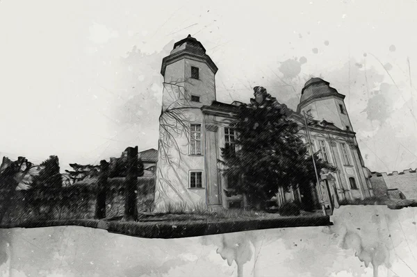 Ksiaz Castle Poland Silesia Art Retro Illustration Art Drawing Sketch — Stock Photo, Image