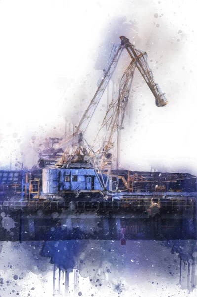 Grues Port Freight Avec Illustration Photo Art — Photo