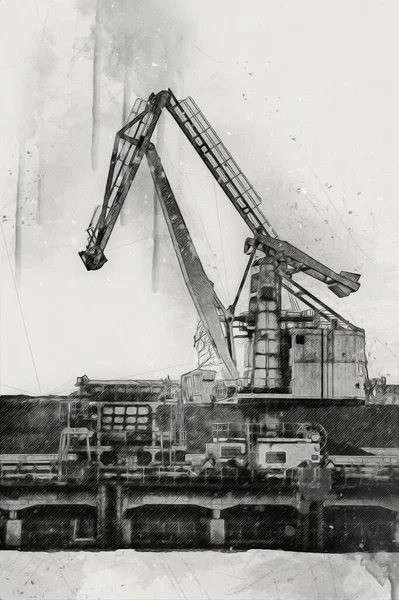 Grues Port Freight Avec Illustration Photo Art — Photo