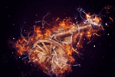 Tekerlekler üzerindeki antik top resimde izole edildi