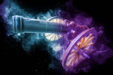 Tekerlekler üzerindeki antik top resimde izole edildi