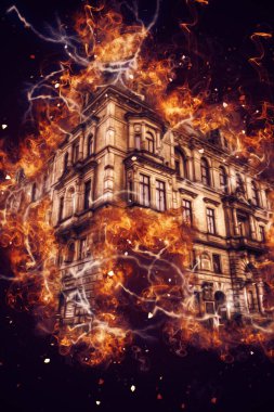 Klodzko şehir merkezi, hava kalesi sanat illüstrasyonundan antika eskiz.