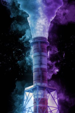 Bir fabrika fotoğrafçılık illüstrasyonunun bacaları ve siloları.