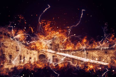 Klodzko 'nun kalesi, hava kalesi sanat resimlerinden antika eskiz eskizleri.