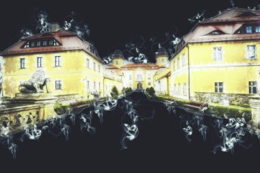 Ksiaz Şatosu Polonya Sicilya sanat retro illüstrasyon, sanat, çizim, eskiz, resim