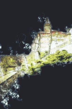 Ksiaz Şatosu Polonya Sicilya sanat retro illüstrasyon, sanat, çizim, eskiz, resim