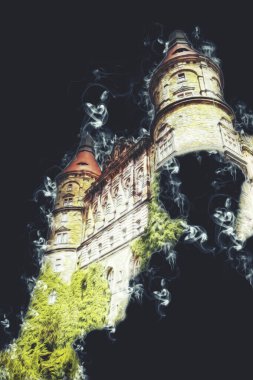 Ksiaz Şatosu Polonya Sicilya sanat retro illüstrasyon, sanat, çizim, eskiz, resim