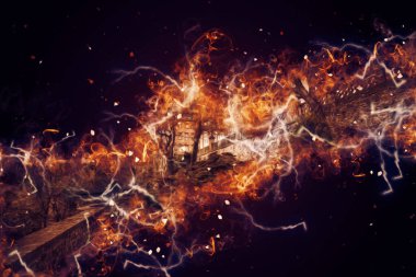 Ksiaz Şatosu Polonya Sicilya sanat retro illüstrasyon, sanat, çizim, eskiz, resim