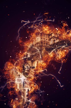 Ksiaz Şatosu Polonya Sicilya sanat retro illüstrasyon, sanat, çizim, eskiz, resim