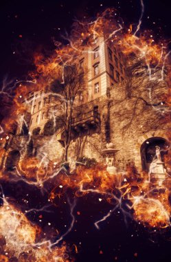 Ksiaz Şatosu Polonya Sicilya sanat retro illüstrasyon, sanat, çizim, eskiz, resim