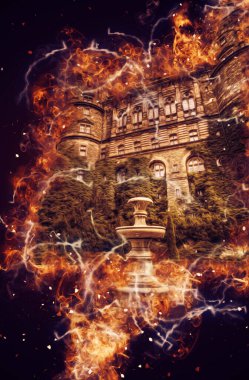 Ksiaz Şatosu Polonya Sicilya sanat retro illüstrasyon, sanat, çizim, eskiz, resim