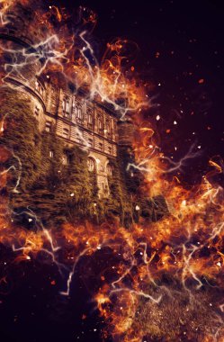 Ksiaz Şatosu Polonya Sicilya sanat retro illüstrasyon, sanat, çizim, eskiz, resim