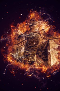 Ksiaz Şatosu Polonya Sicilya sanat retro illüstrasyon, sanat, çizim, eskiz, resim