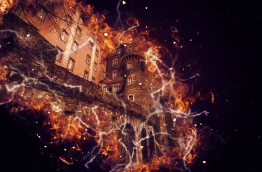 Ksiaz Şatosu Polonya Sicilya sanat retro illüstrasyon, sanat, çizim, eskiz, resim