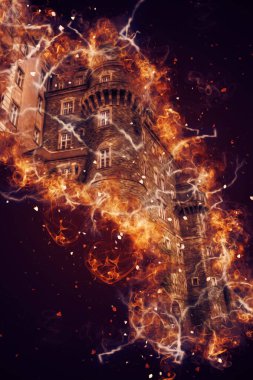 Ksiaz Şatosu Polonya Sicilya sanat retro illüstrasyon, sanat, çizim, eskiz, resim