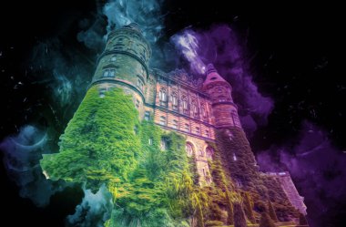 Ksiaz Şatosu Polonya Sicilya sanat retro illüstrasyon, sanat, çizim, eskiz, resim