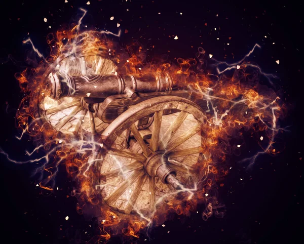 イラスト上で隔離された車輪の上の古代大砲 — ストック写真