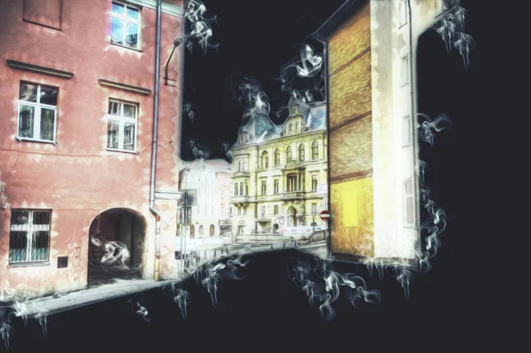 Klodzko城从空中堡垒艺术图解复古古旧素描 — 图库照片