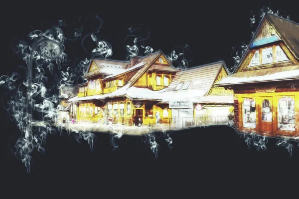 Architettura Legno Zakopane Giorno Polonia Illustrazione Disegno Schizzo — Foto Stock