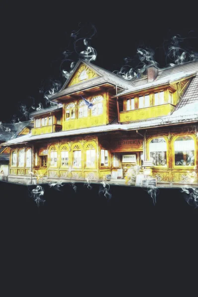 Dřevěná Architektura Zakopane Dne Polsko Ilustrační Kresba — Stock fotografie