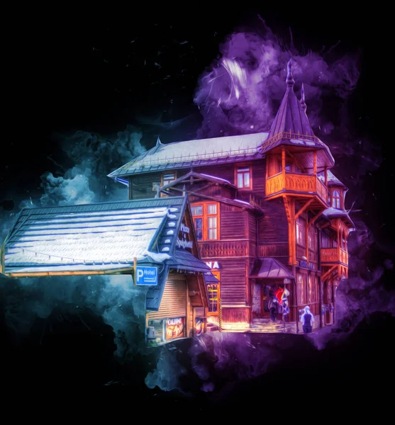 Architettura Legno Zakopane Giorno Polonia Illustrazione Disegno Schizzo — Foto Stock