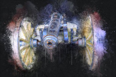 Tekerlekler üzerindeki antik top resimde izole edildi