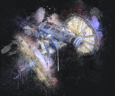 Tekerlekler üzerindeki antik top resimde izole edildi