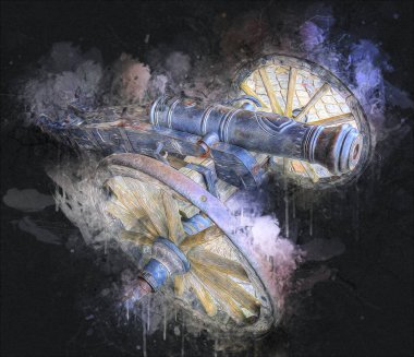 Tekerlekler üzerindeki antik top resimde izole edildi