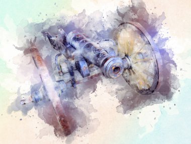 Tekerlekler üzerindeki antik top resimde izole edildi