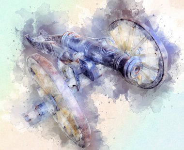 Tekerlekler üzerindeki antik top resimde izole edildi