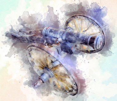 Tekerlekler üzerindeki antik top resimde izole edildi