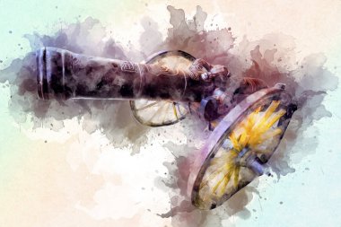 Tekerlekler üzerindeki antik top resimde izole edildi