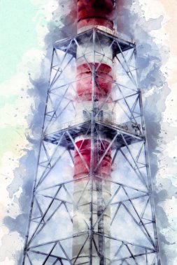 Bir fabrika fotoğrafçılık illüstrasyonunun bacaları ve siloları.