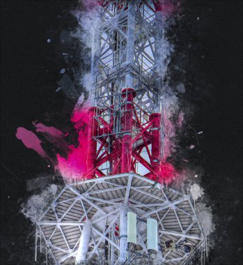 Donanma gemisinde askeri radar takibi, sanat eseri çizimi klasik.