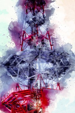 Donanma gemisinde askeri radar takibi, sanat eseri çizimi klasik.