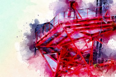 Donanma gemisinde askeri radar takibi, sanat eseri çizimi klasik.