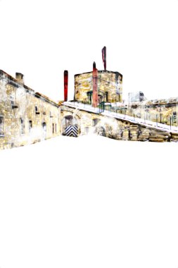 Klodzko 'nun kalesi, hava kalesi sanat resimlerinden antika eskiz eskizleri.